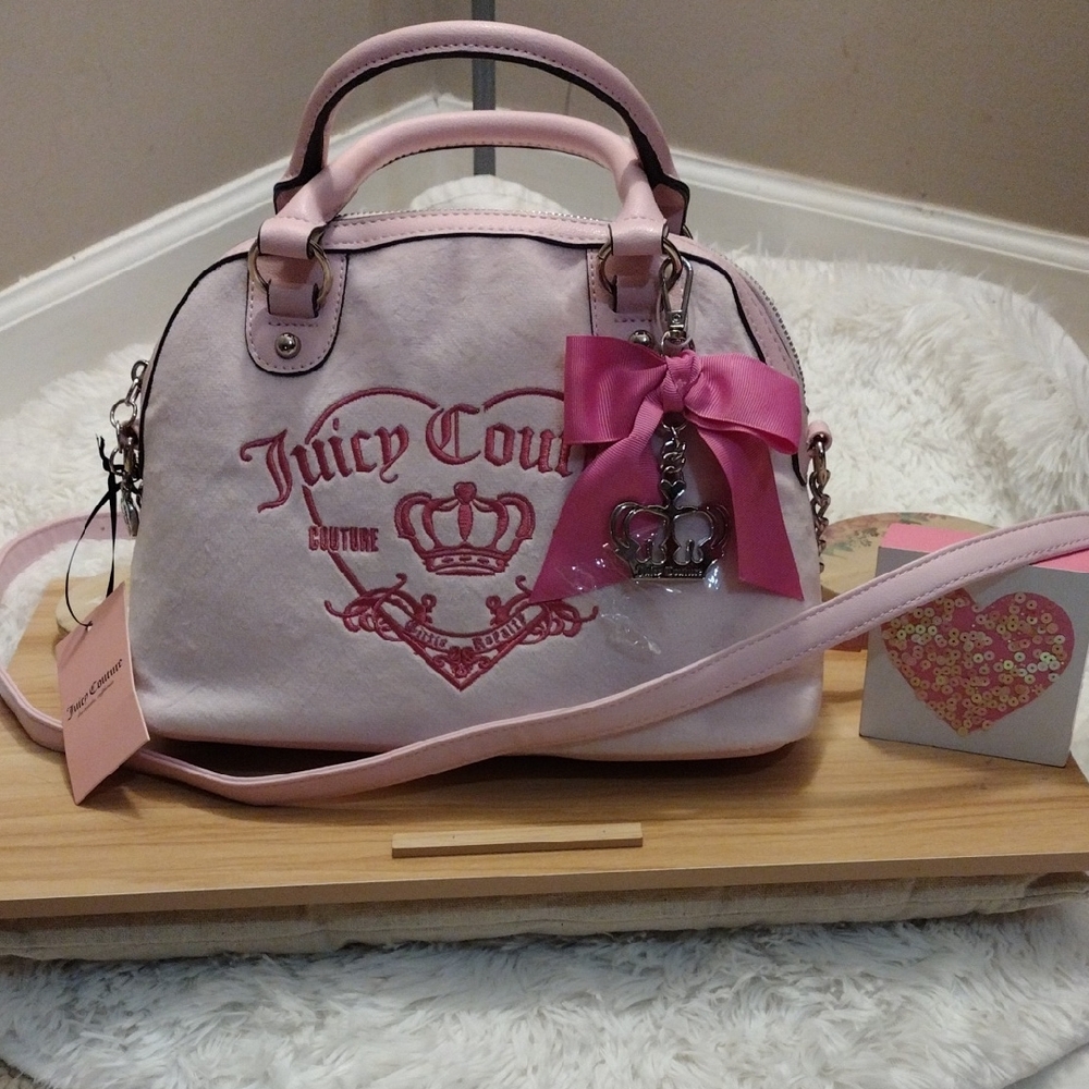 Juicy Couture Chiffon Pink Girlie Royalty Satchel with Bow and Crown Charm ✨🩷🆕